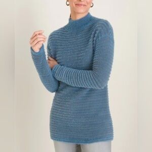 Chico's Elegant & Cozy Blue Striped Women's Mockneck Sweater - M